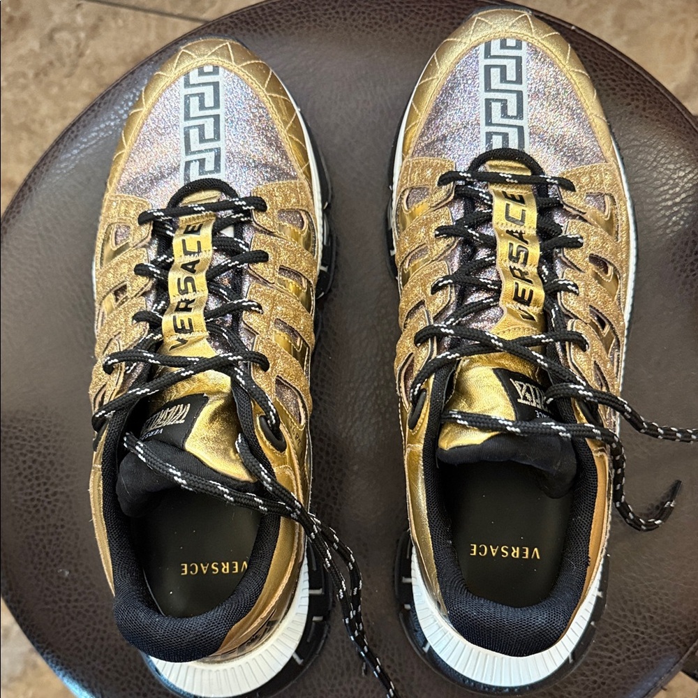 Versace Metallic Gold and Black Sneakers